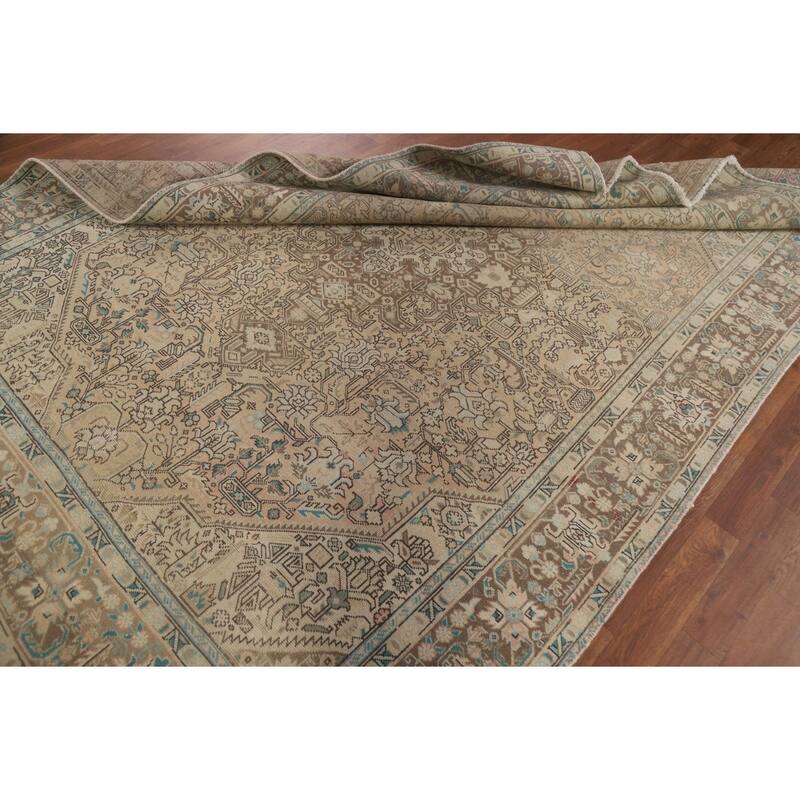Geometric Tabriz Distressed Persian Rug Hand-knotted Wool Carpet - 6'7" x 9'0"