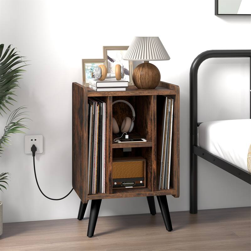 Gymax Record Player Stand w/ 4 Storage Compartments Supporting Legs