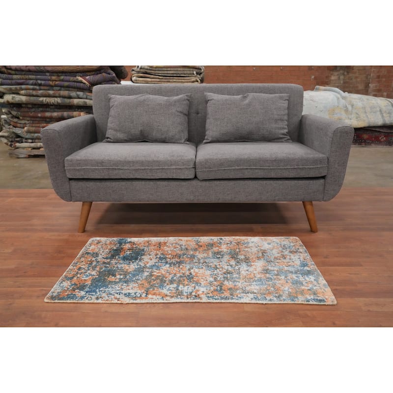 Hand Knotted Oriental Viscose Silk Carpet Modern All-Over Multi-Colored Abstract Area Rug - 4' 0'' X 2' 0''