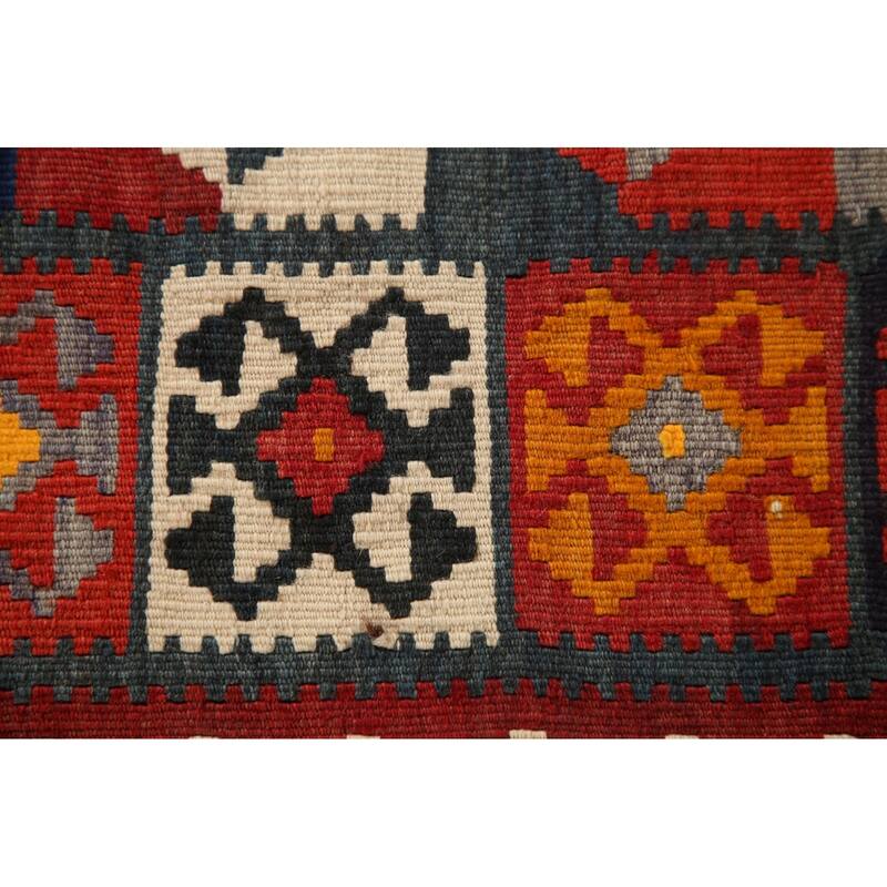 Geometric Kilim Qashqai Persian Vintage Area Rug Flatweave Wool Carpet - 5'0" x 7'10"