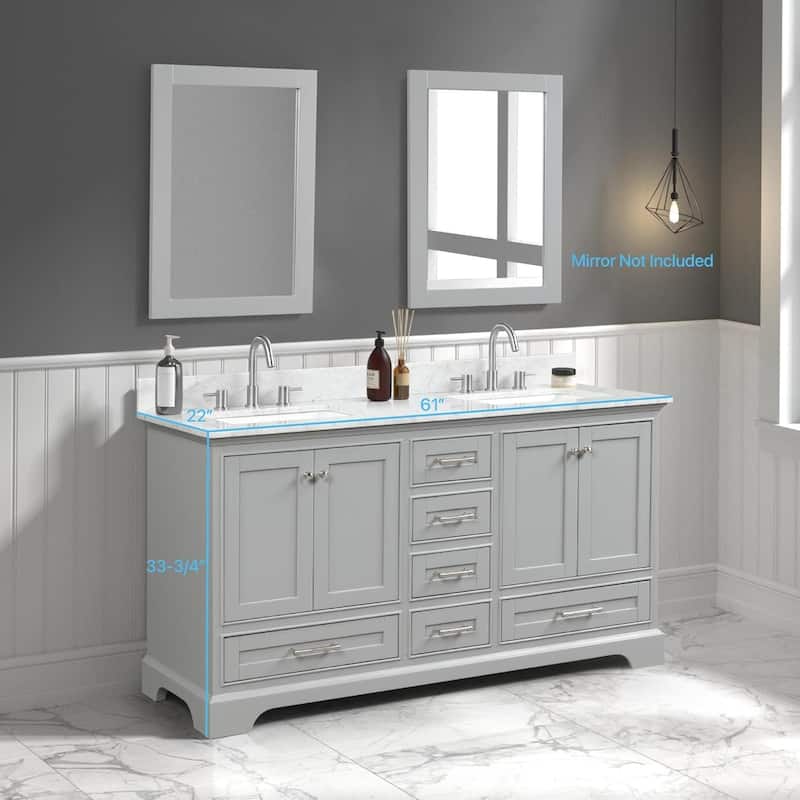 Blossom Copenhagen 60" Double Sink Solid Wood Vanity with Marble Top