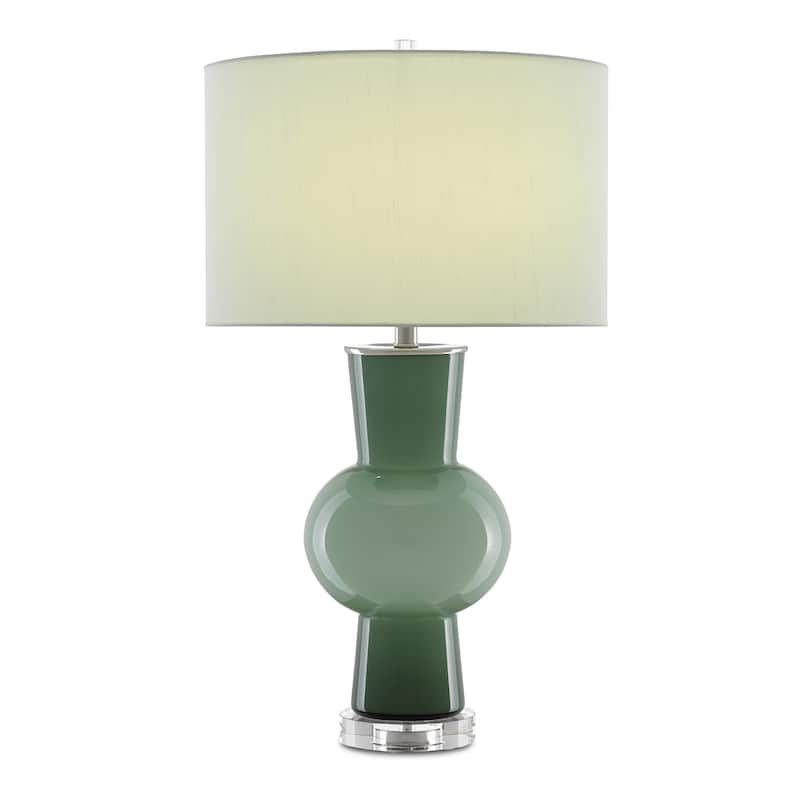 Currey & Company Duende Green Table Lamp - 30"h x 17"dia - 30"h x 17"dia - Light and Dark Green/Polished Nickel/Clear