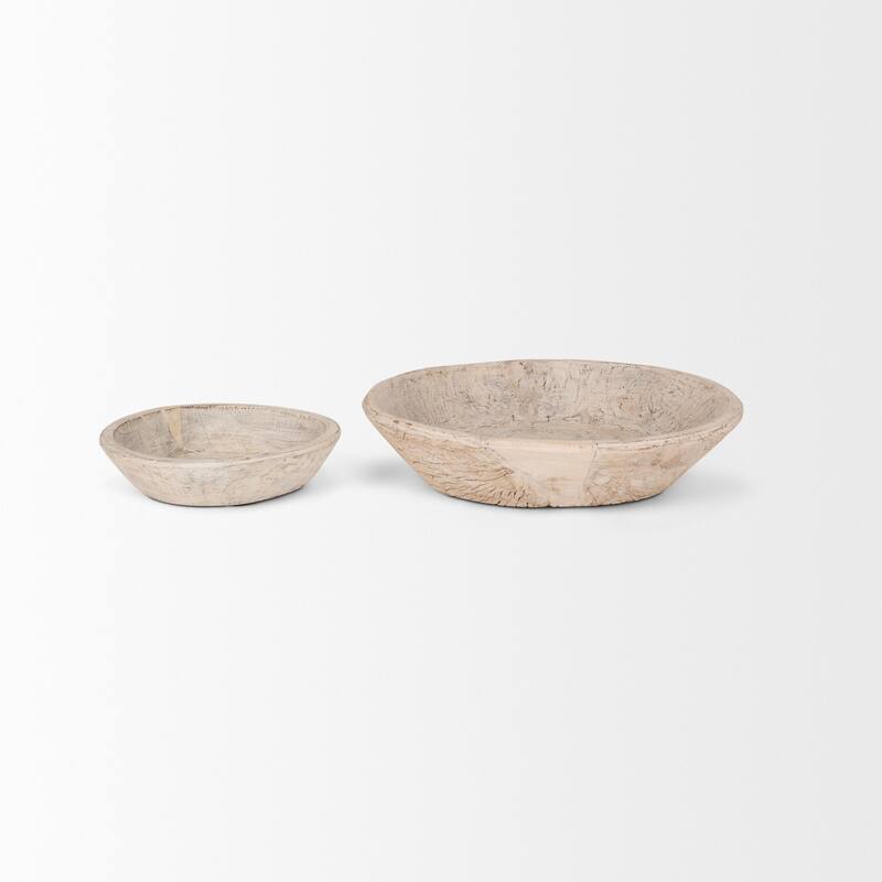Nikita Set of 2 Large Black-Brown Reclaimed Wood Bowls - 20.0L x 20.0W x 5.0H
