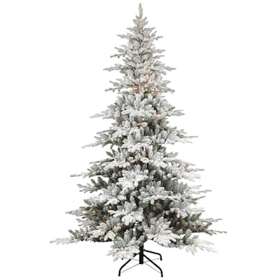 Puleo International 7.5 ft. Pre-Lit Flocked Utah Fir Artificial Christmas Tree