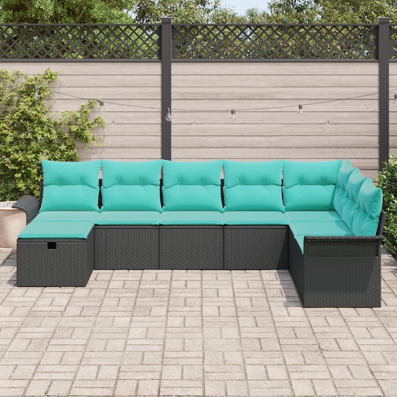 vidaXL 8/9 Piece Garden Sofa Set with Cushions Black Poly Rattan - 117.1×73.8×27.2