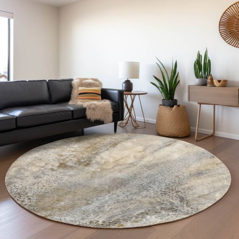 Premium Washable Super Soft Modern Abstract Mayfield Rug - Beige - 8' x 8' - Round