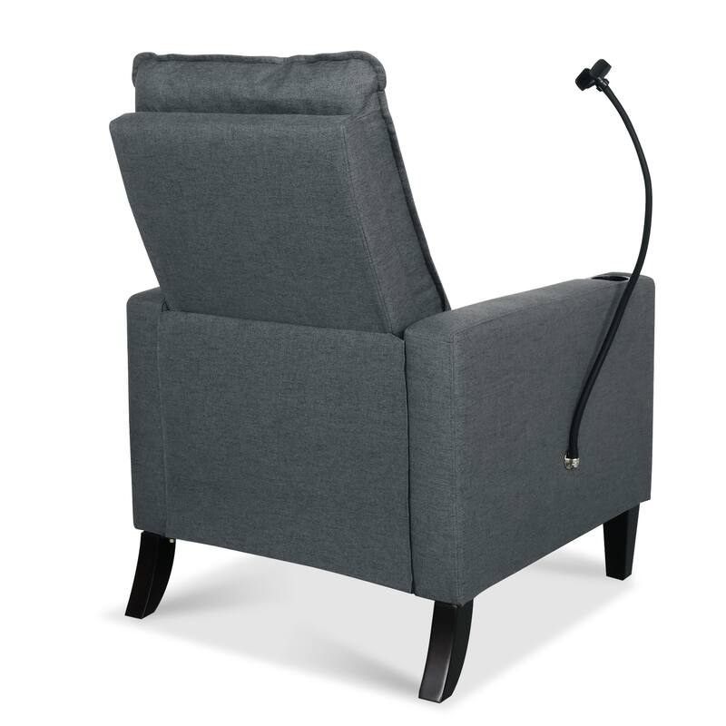 Push-Back Reclining Chair Adjustable Recliner Chair with Mobile Phone & Cup Holder, Modern Single Sofa Chair with Side Pockets