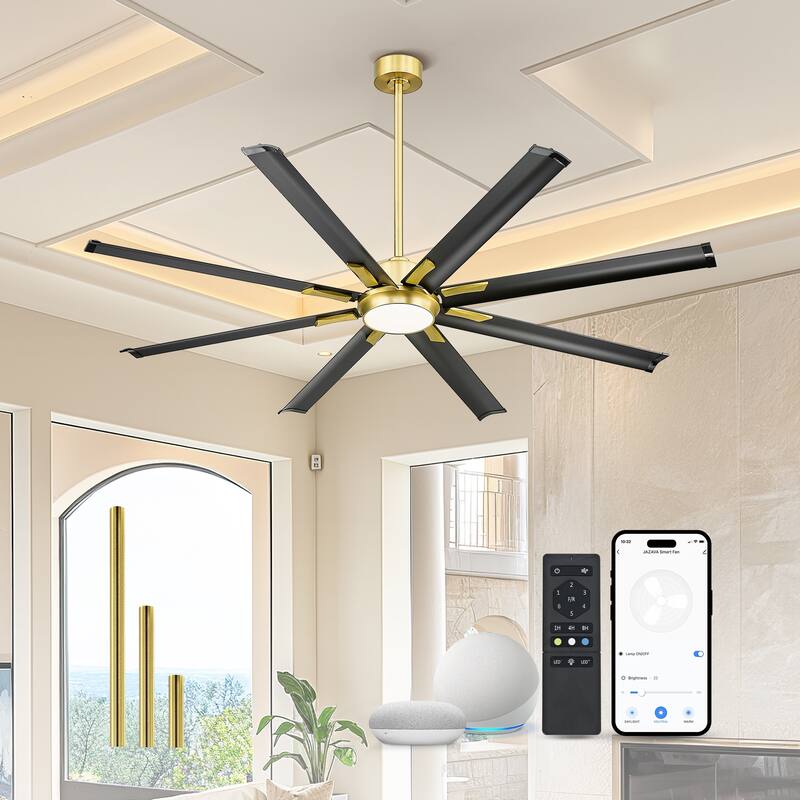 72/84/96 inch Aluminum Industrial Ceiling Fan with Integrated LED - 72 Inches - Black Gold