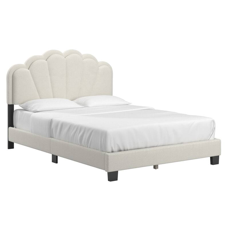 Wacissa LED Headboard Boucle Queen Platform Bed by iNSPIRE Q Modern - Cream Boucle