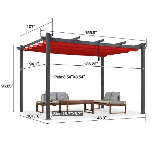 dimension image slide 11 of 21, PURPLE LEAF Gazebo Outdoor Retractable Modern Large Size Pergola w Lights