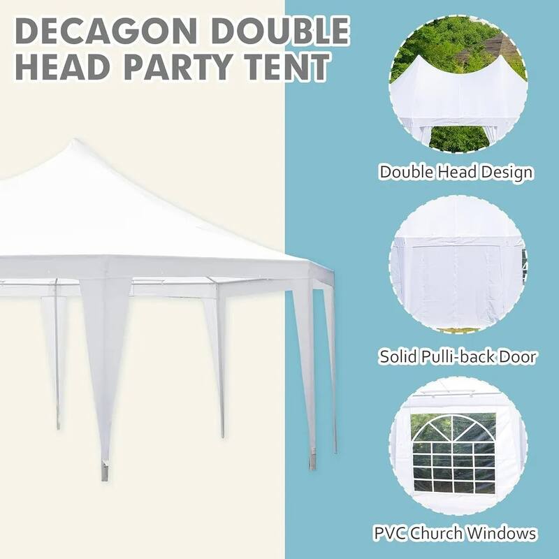 EROMMY 26x19 Adjustable Sidewall White Pavilion Gazebo Tent for Outdoor Party Shelter