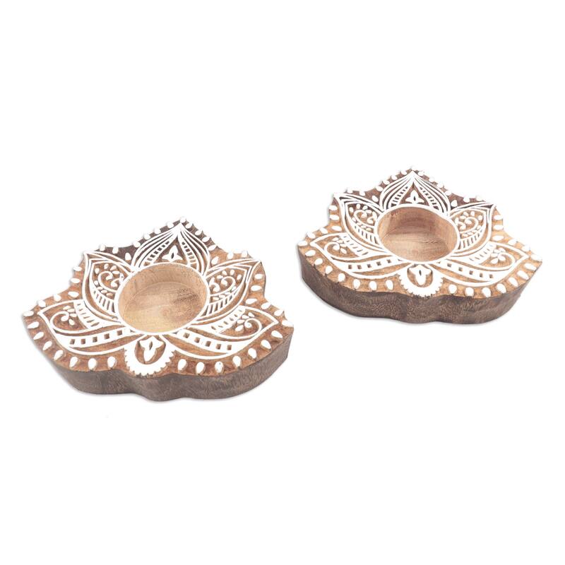 Novica Handmade Kindled Lotus Wood Tealight Candle Holders (Pair)