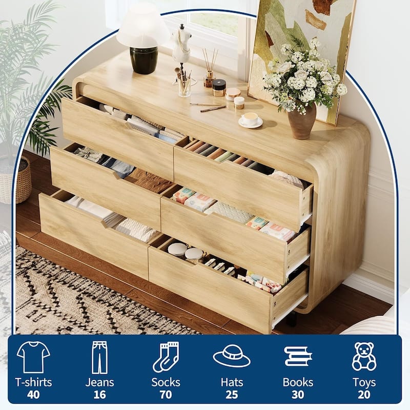 47" Wide Modern 6 Drawers Dresser for Bedroom, Living Room, Hallway