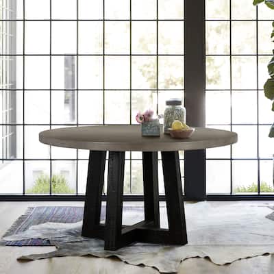 Chester Grey Concrete and Solid Wood 55" Round Pedestal Dining Table