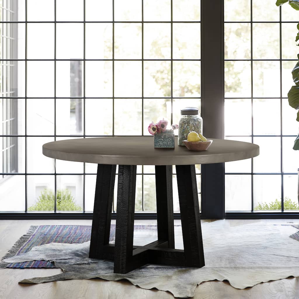 Chester Grey Concrete and Solid Wood 55" Round Pedestal Dining Table