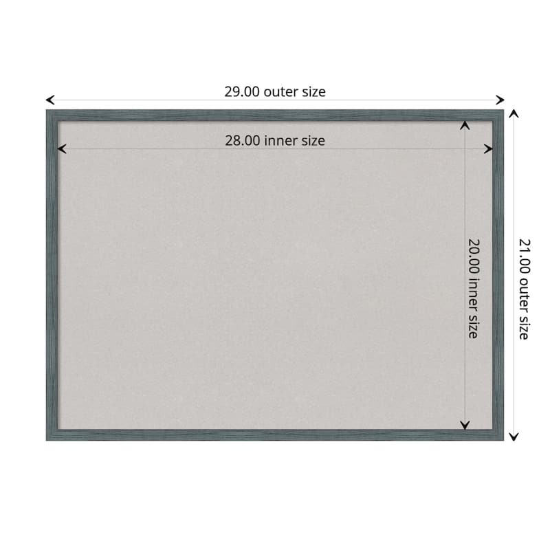 Dixie Blue Grey Rustic Narrow Wood Framed Grey Corkboard Bulletin Board - Board Size 28x20