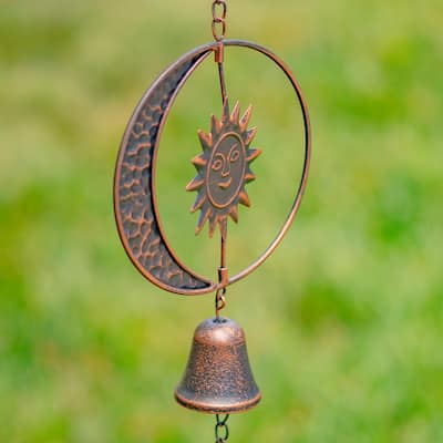 76" Long Antique Bronze Rain Chain with CrescentMoon & Sun