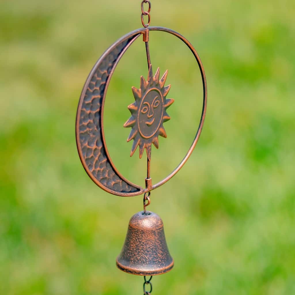 76" Long Antique Bronze Rain Chain with CrescentMoon & Sun