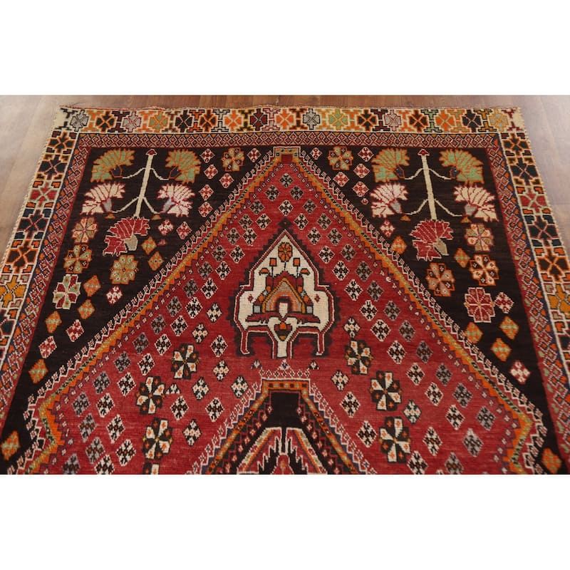 Vegetable Dye Shiraz Persian Vintage Rug Hand-knotted Wool Carpet - 4'7"x 7'5"