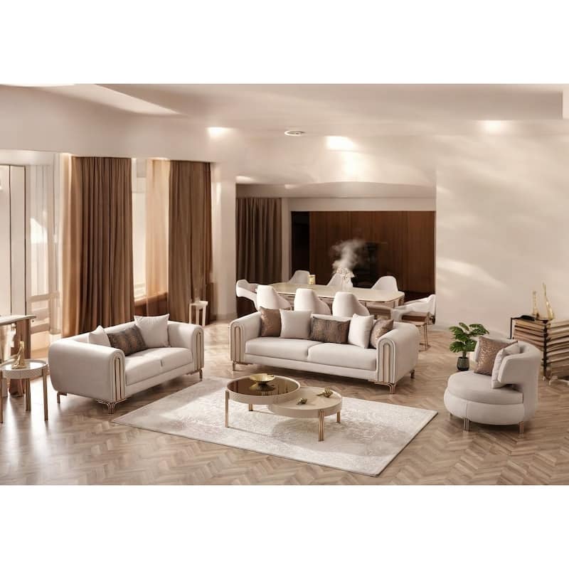 Clean 4 Pieces Living Room Sets 1 Sofa 1 Loveseat 2 Chair - Cream