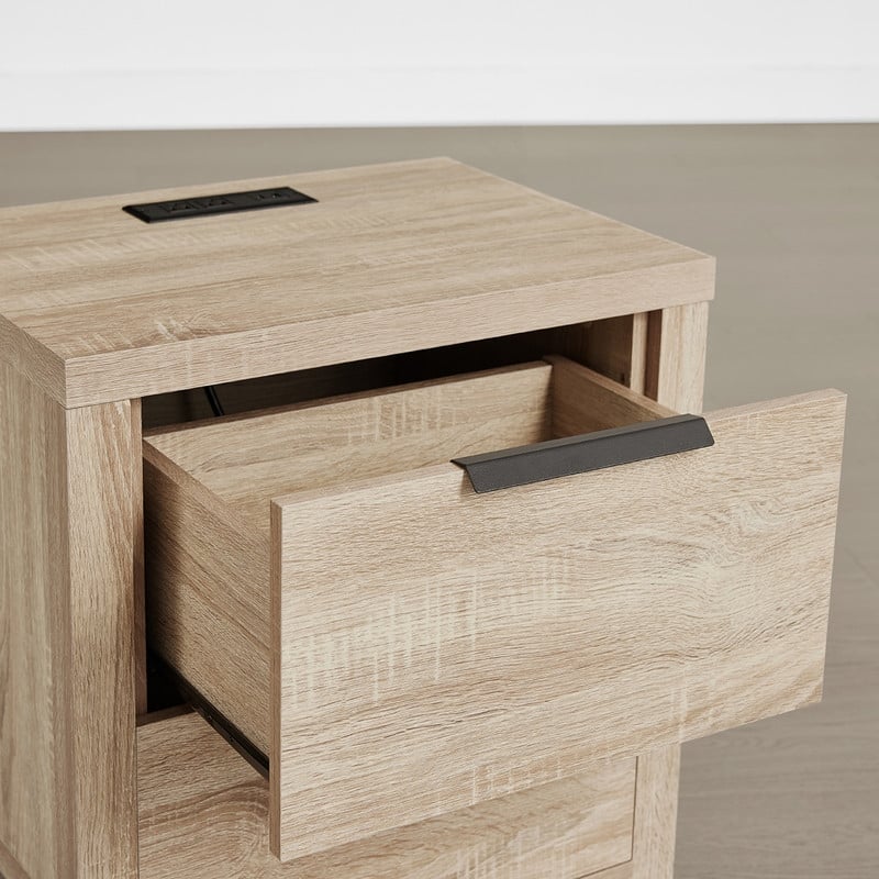 Spruce & Spring Scout Farmhouse Solid Wood Nightstand with 2 Drawers and Type-C, USB & 2 Power Outlets