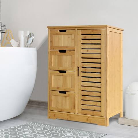 VEIKOUS 4 Drawers Bamboo Bathroom Storage Cabinet with Shelves