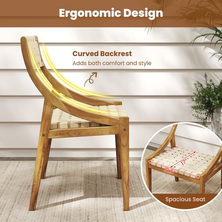 Natural Teak Wood Woven Webbing Dining Chair Armless Indoor Outdoor - 21" x 20.5" x 33"