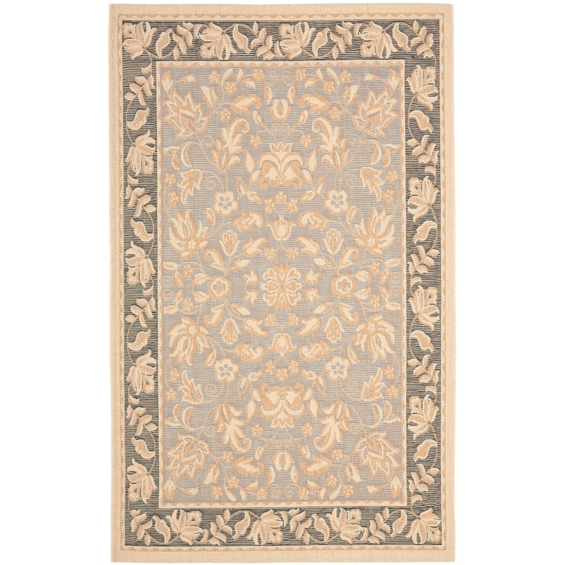 SAFAVIEH Beach House Gyongyver Floral Border Indoor/ Outdoor Waterproof - 6' 7" x 9' 6" - Light Blue/Espresso - Rectangle