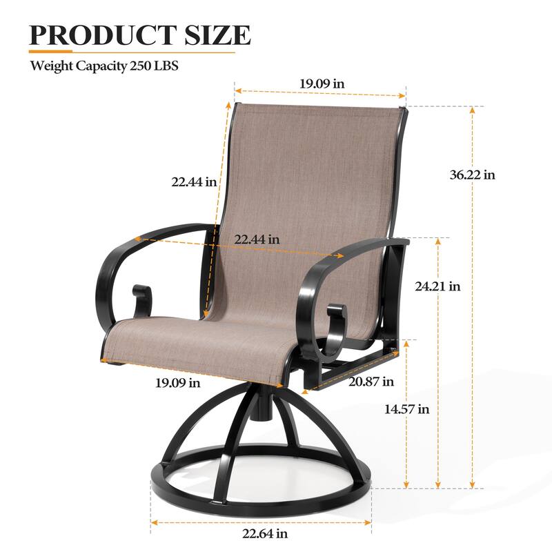 Outdoor Patio Swivel Dining Chairs with Sunbrella Textilene Mesh Fabric