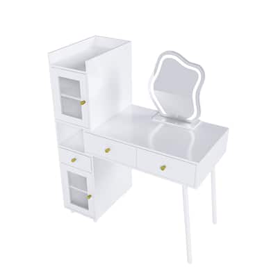LED Lighted Vanity Desk with Large Mirror Drawers Shelves and Hidden Cabinets for Bedroom and Dressing Room