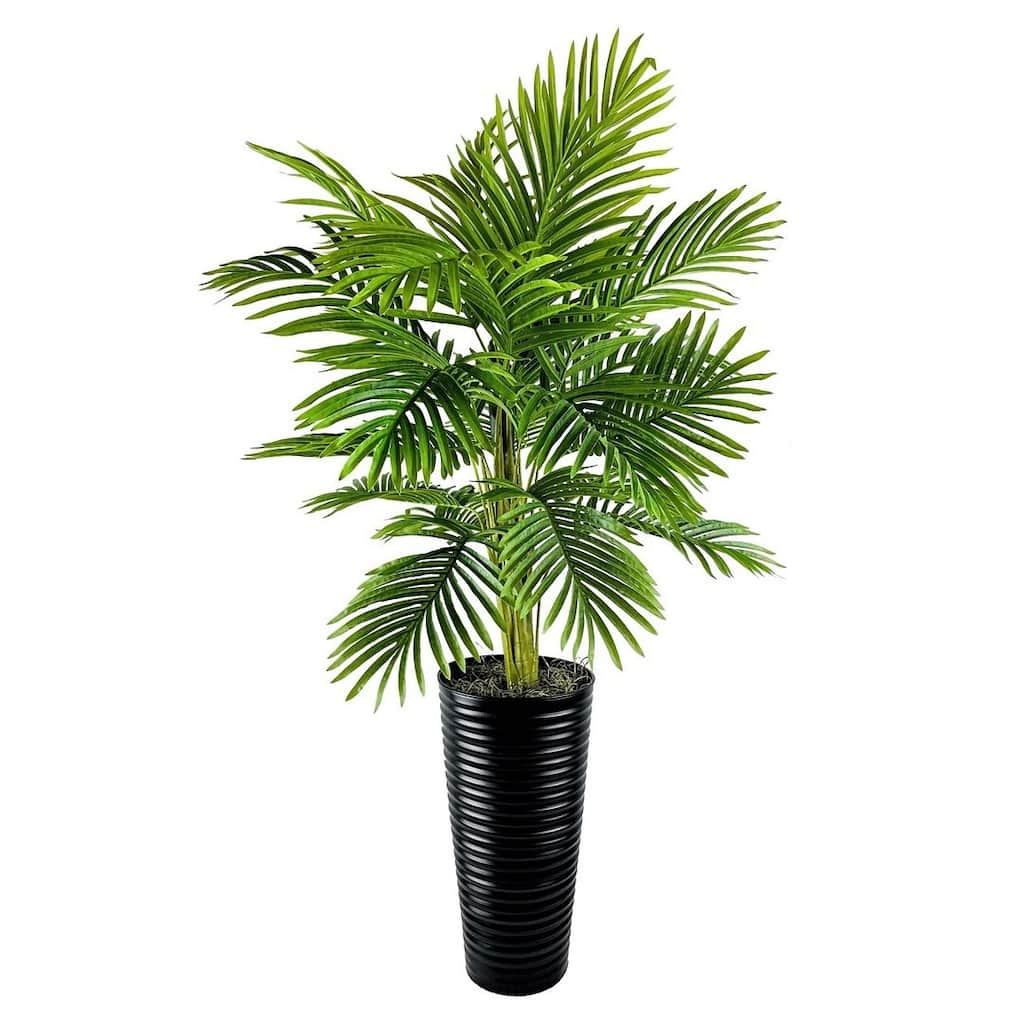 48-Inch Artificial Palm in Black Ribbed Metal Planter