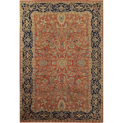 Orange Floral Tabriz Foyer Rug Handmade Wool Carpet - 4'1" x 6'5"