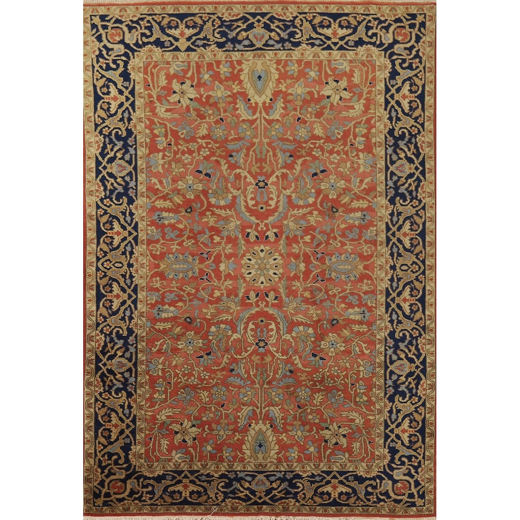 Orange Floral Tabriz Foyer Rug Handmade Wool Carpet - 4'1" x 6'5"