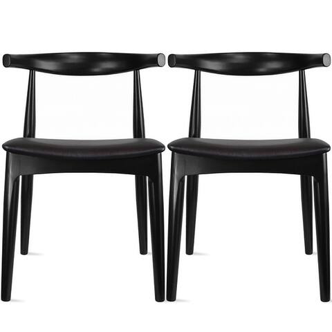 Set of 2 Kennedy Elbow Chairs Farmhouse Wooden Dining Chairs With PU Leather Cushion Seat, Modern Accent Side Chairs