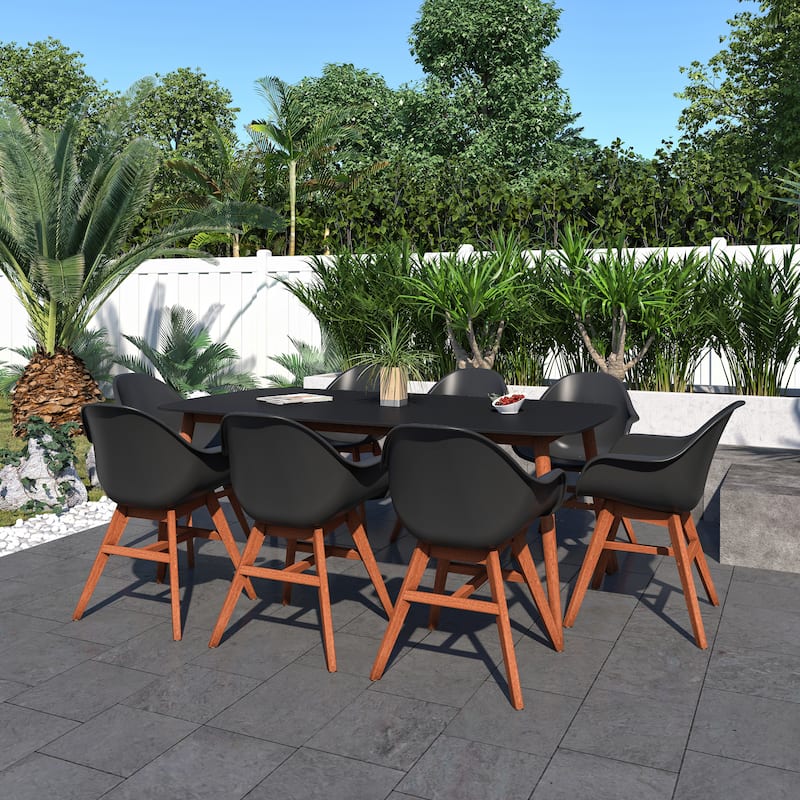Amazonia Hawaii Wood and Resin 9pc Outdoor Patio Dining Set - Black Set