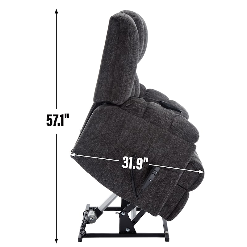 Grey Power Lift Recliner Massage Chair with Dual Motor and Lumbar Heat and Adjustable Positions