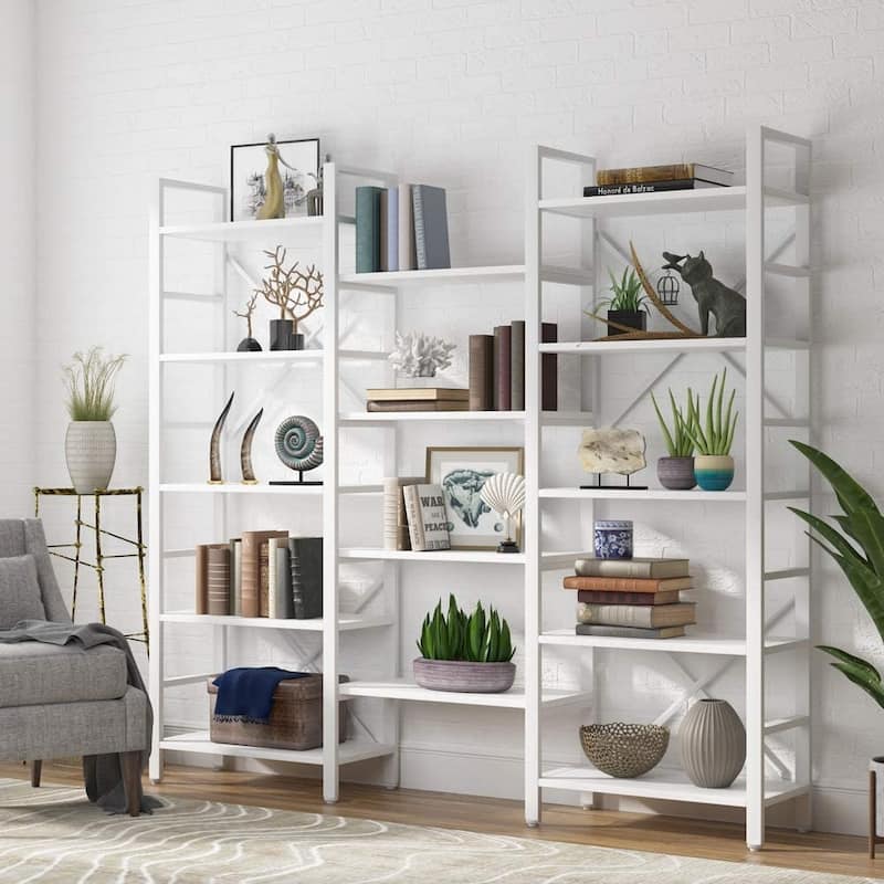 Large Triple Wide 5-Shelf Etagere Bookcase