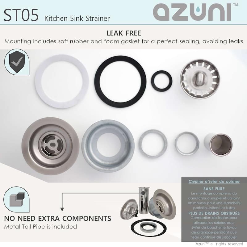 AZUNI 3.5 Inch Stainless Steel Kitchen Sink Strainer with Removable Waste Basket - Fits Standard 3.5" drain Opening.