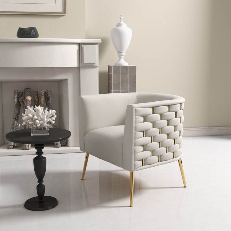 SEYNAR Mid-Century Modern Velvet Round Accent Chair for Living Room - Beige