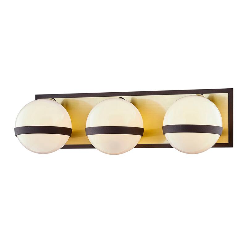 Troy Lighting Ace Vanity with Opal White Glass - 3 lights - Textured Bronze, Brushed Brass