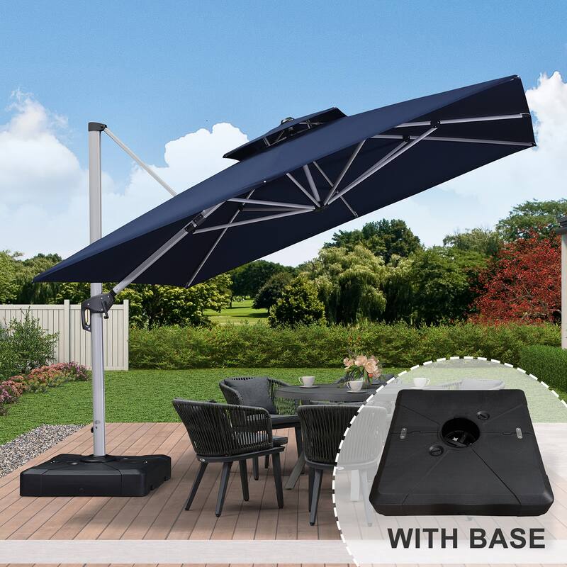 PURPLE LEAF 11ft Square Patio Cantilever Umbrella with Base - Navy Blue