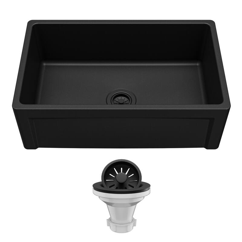 Karran 30" Single Bowl Panel Front Farmhouse Fireclay Kitchen Sink with Reversible Apron Front - Matte Black