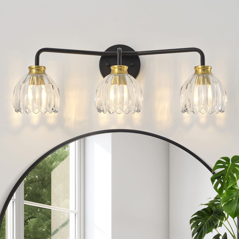 Starsky 3-Light Tulip Modern Dimmable Glass Bathroom Vanity Light - Black&Gold