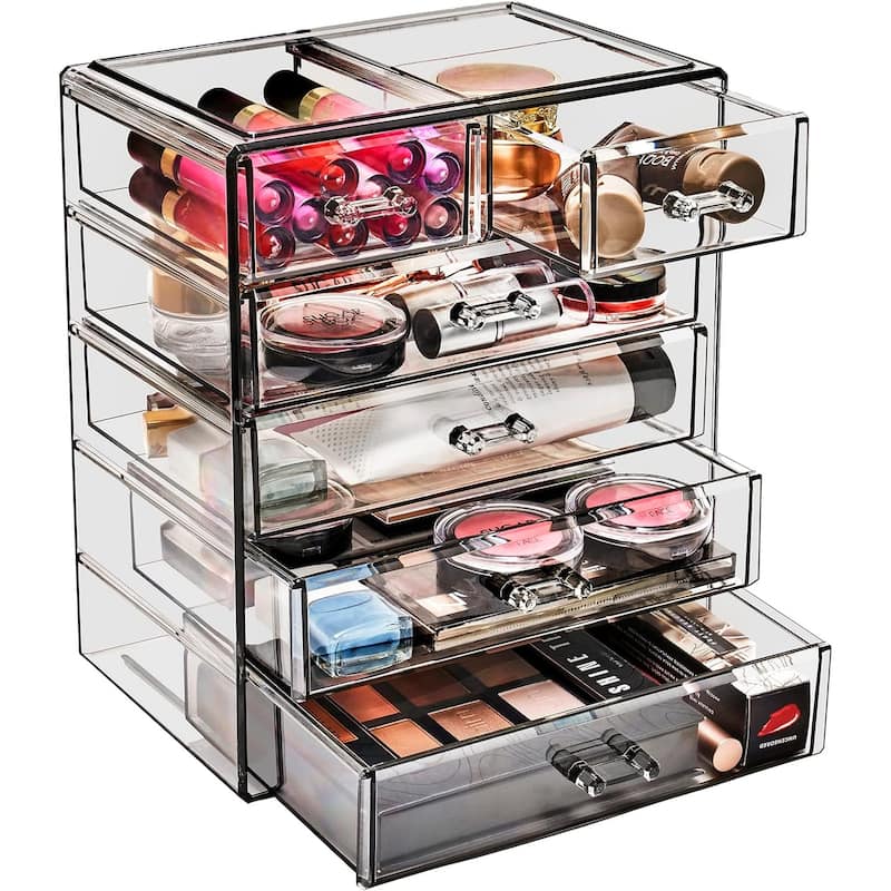 Sorbus New Cosmetics and Jewelry Big Storage Case Display - 4 large, 2 small drawers - 9.50" L x 6.25" W x 11.25" H - Black