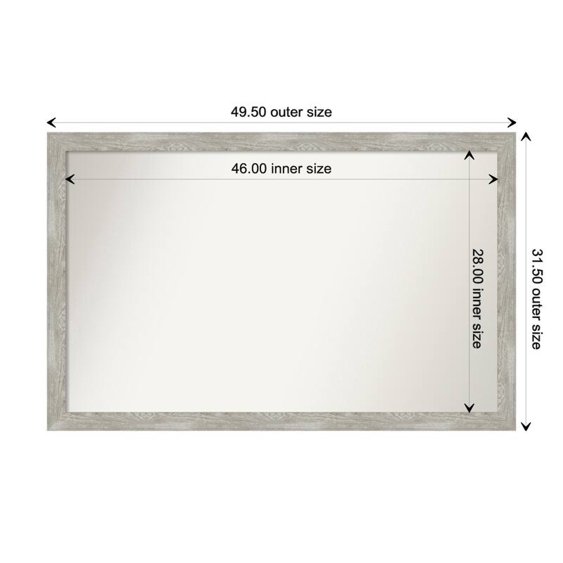 Dove Greywash Narrow Framed Non-Beveled Custom Wall Mirror, Bathroom Vanity Mirror - Outer Size: 49.5 x 31.5