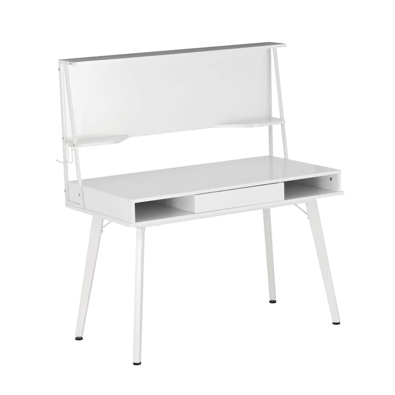 Study Computer Desk with Storage & Magnetic Dry Erase White Board, White On-Site