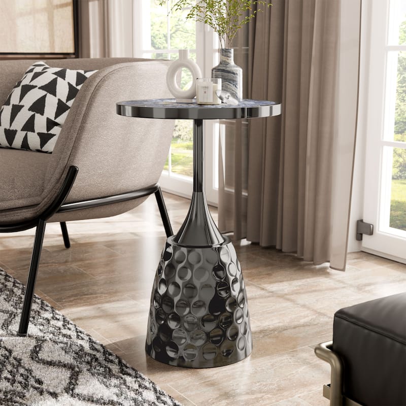 DH LUX Modern 16-inch Metal Round End Table with Pedestal Base by Denhour
