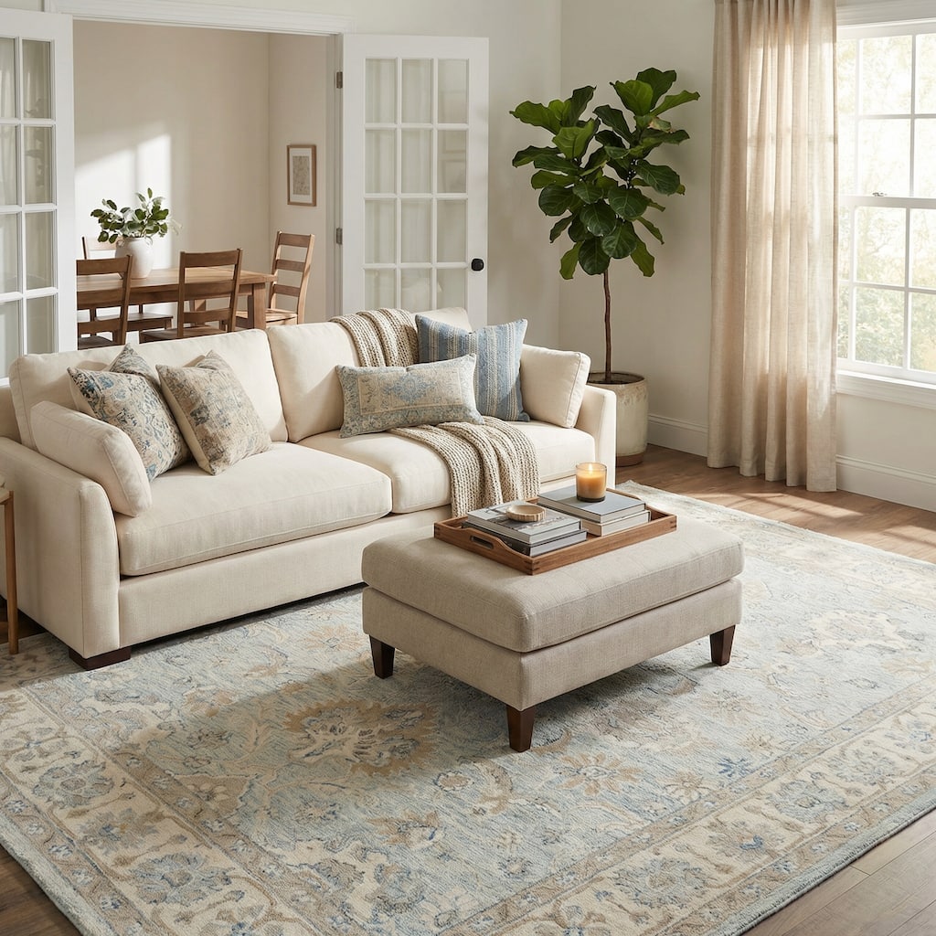 Exquisite Rugs Marietta Oushak Handmade Hand-tufted New Zealand Wool on Canvas Light Blue/Ivory Area Rug