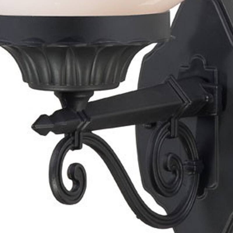 Matte Black Aluminum Wall Sconce with White Globe Flush Mount Outdoor Light - 12” x 9.88” x 17” (D x W x H)