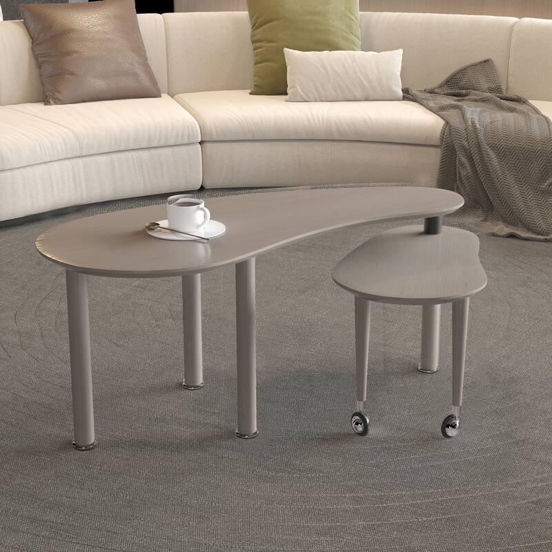 GDFStudio - Eulalia 360 Degree Rotating Nesting Coffee Table Set with Solid Rubberwood Legs